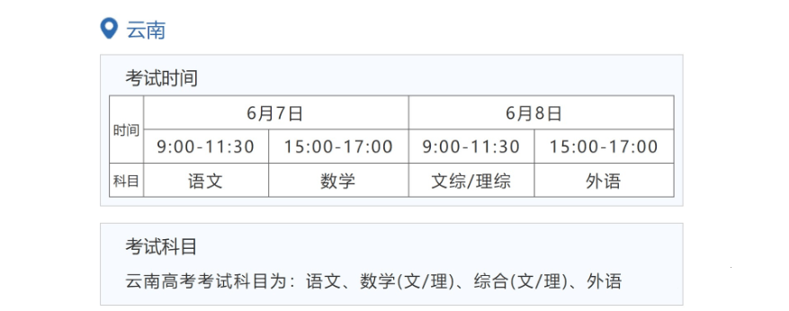 2022年云南高考时辰支配,云南高考时辰2022详细时辰表