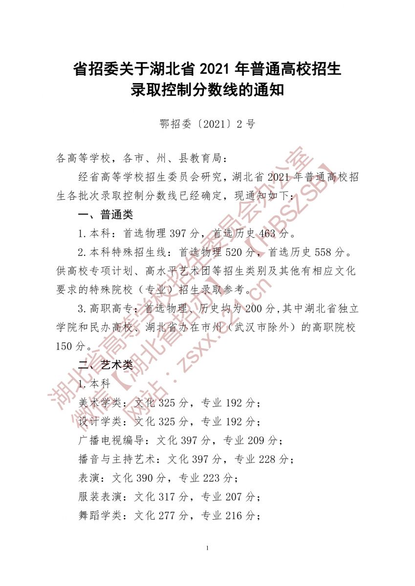 2022年湖北高考分数线一览表（物理类+汗青类）