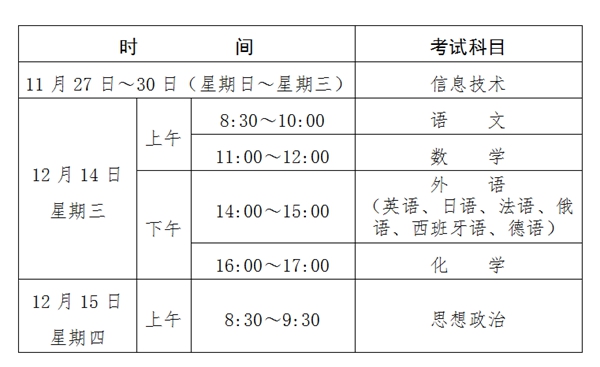 2023年贵州高中各科会考时辰支配一览表