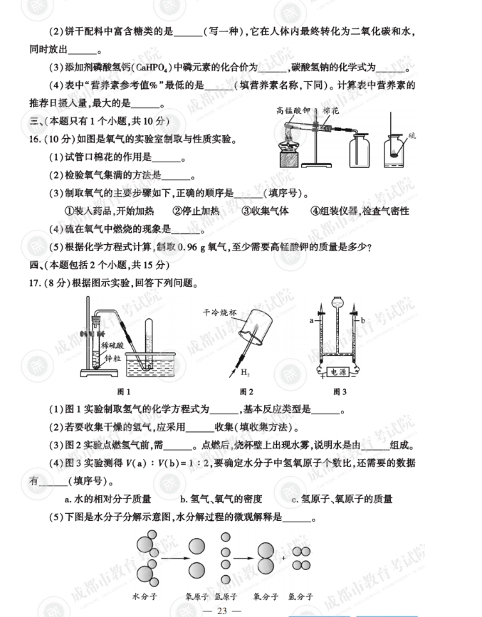 2023年成城市中考化学试卷真题及谜底