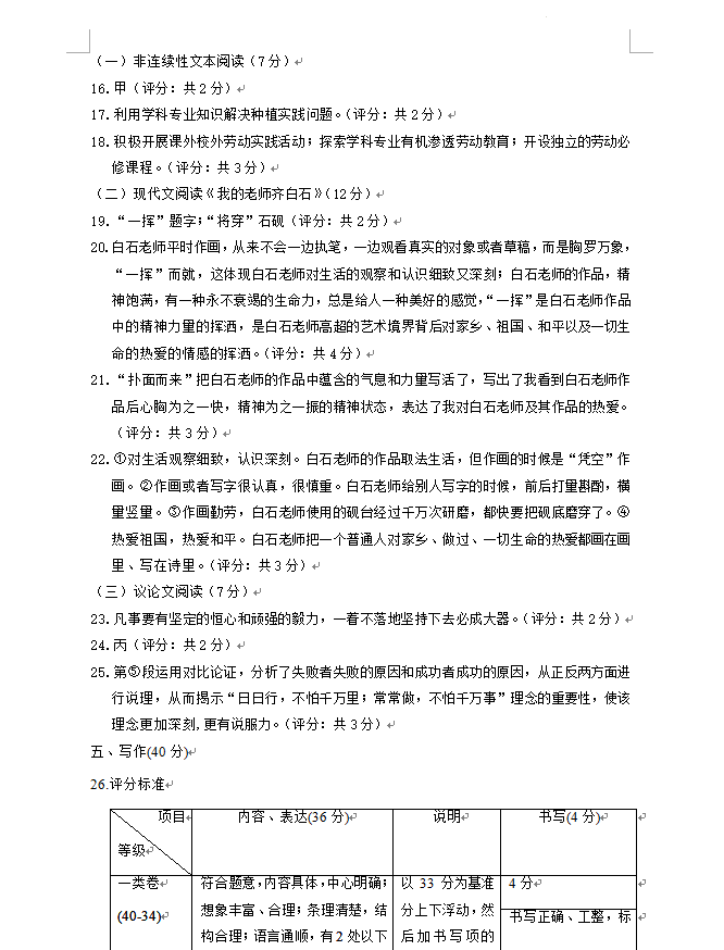 2023年北京市中考语文试卷真题及谜底