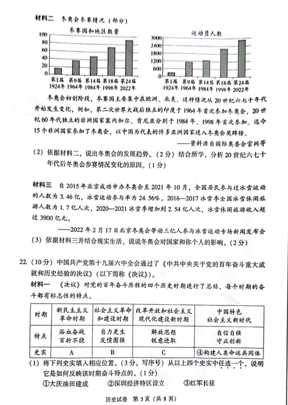 2023年北京市中考汗青试卷真题及谜底