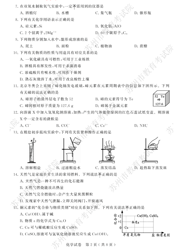 2023年姑苏市中考化学试卷真题及谜底