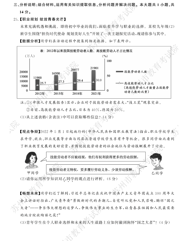 2023年姑苏市中考品德与法治试卷真题及谜底