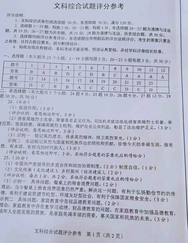 2023年石家庄市中考文科综合试卷真题及谜底