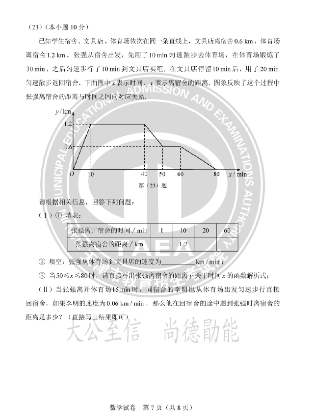 2023年天津中考数学试卷真题及谜底