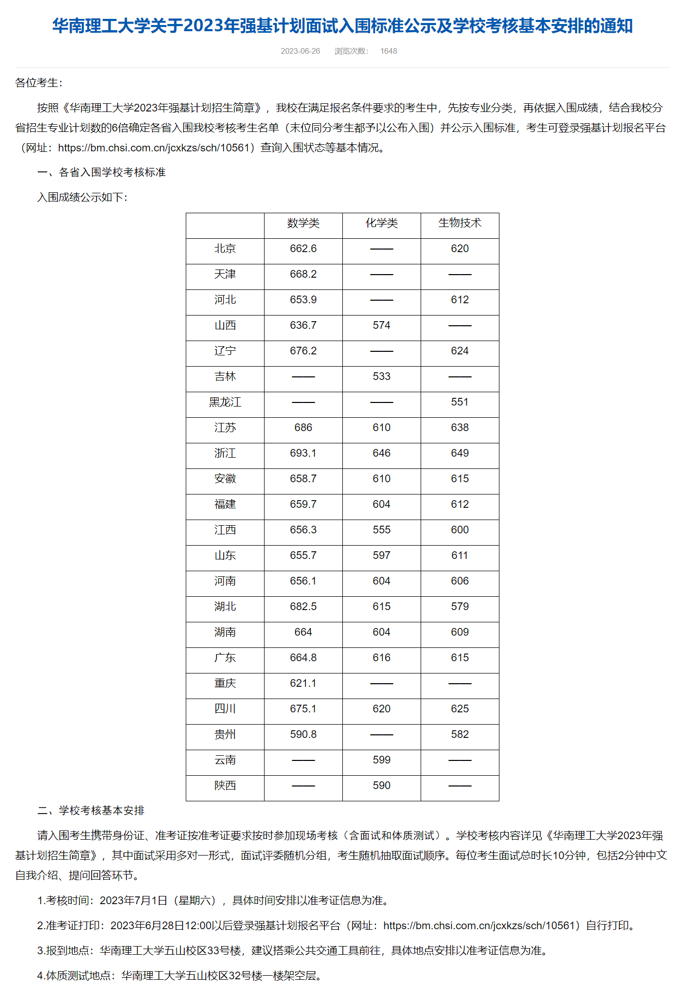 2023年强基打算39所大学登科分数线一览表