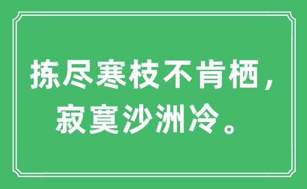 “拣尽寒枝不肯栖，孤单沙洲冷”是甚么意义,来由及原文翻译