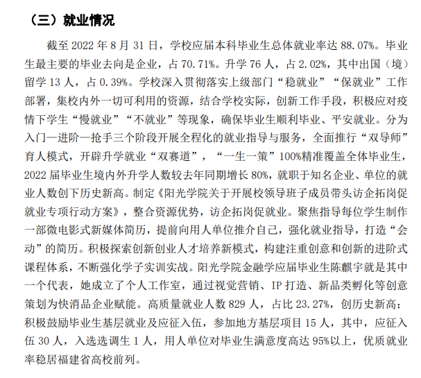 阳光学院失业率及失业远景怎样样,好失业吗？