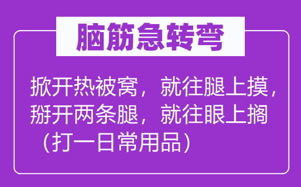 脑子急转弯：翻开热被窝，就往腿上摸，掰开两条腿，就往眼上搁（打一日经常使用品）