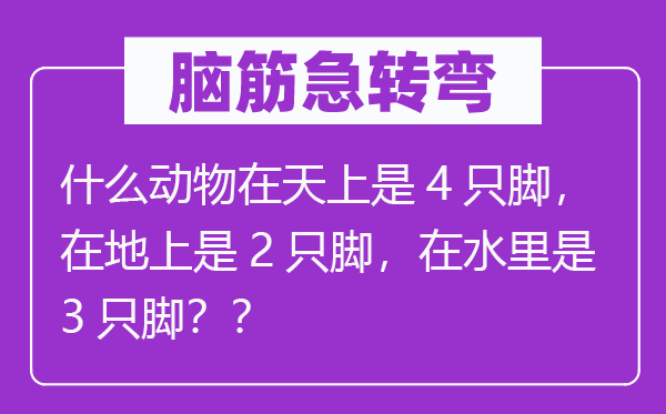 脑子急转弯:甚么植物在天上是4只脚,在地上是2只脚,在水里是3只脚?