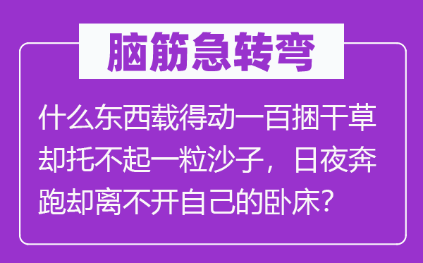 脑子急转弯：甚么东西载得动一百捆干草却托不起一粒沙子，昼夜奔驰却离不开本身的卧床？