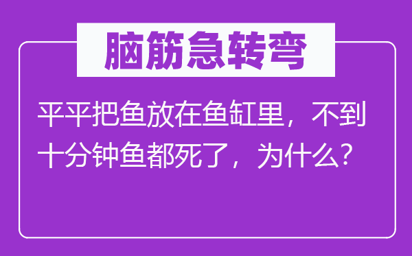 脑子急转弯：平淡把鱼放在鱼缸里，不到非常钟鱼都死了，为甚么？