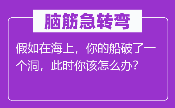 脑子急转弯：假设在海上，你的船破了一个洞，此时你该怎样办？