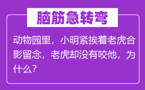 脑子急转弯：植物园里，小明紧挨着山君合影纪念，山君却不咬他，为甚么？