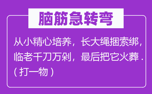脑子急转弯:从小经心培育,长大绳捆索绑,临翻戏刀万剁,最初把它火化.(打一物)