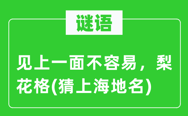 谜语：见上一面不轻易，梨花格(猜上海地名)