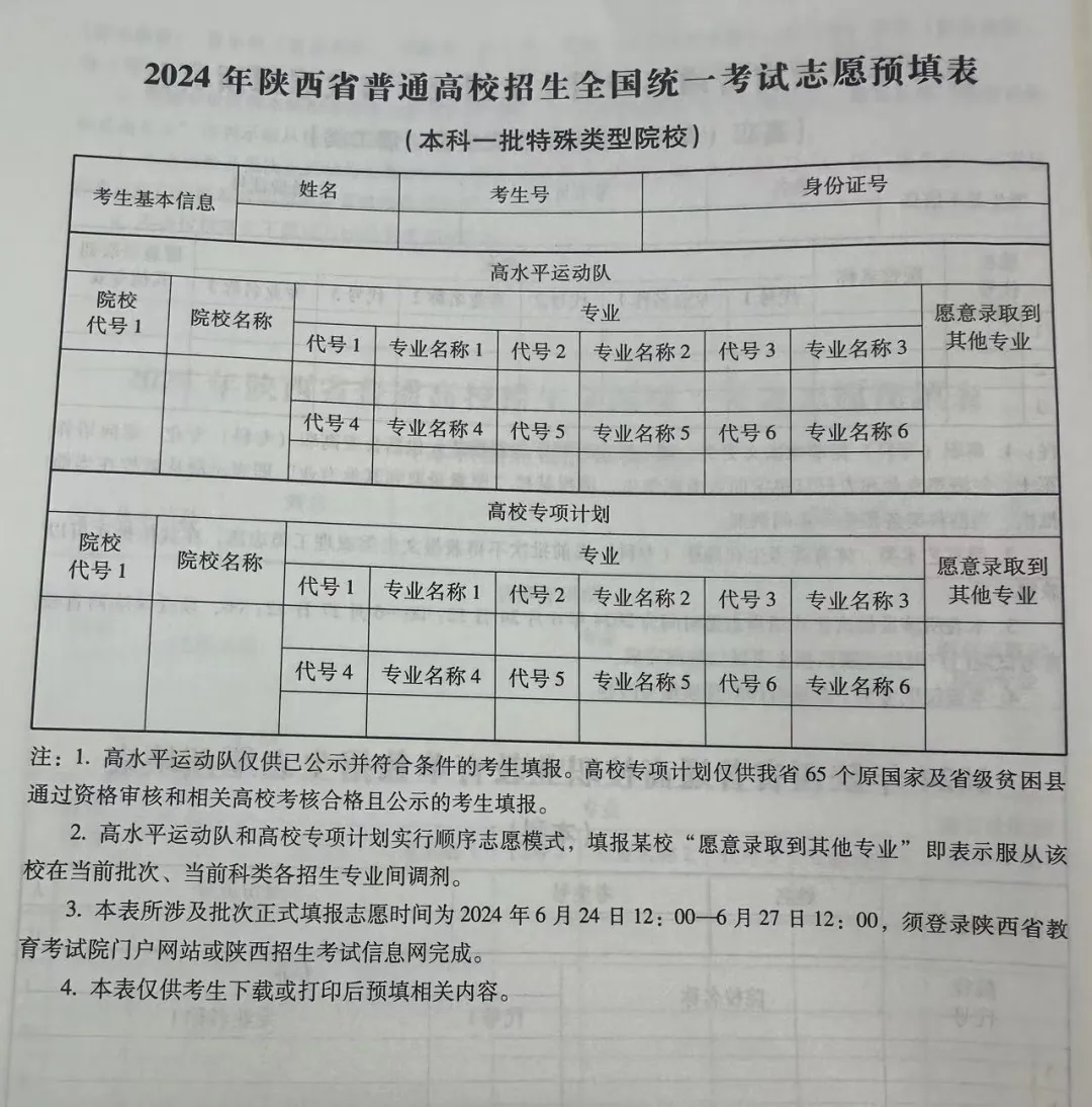 2024年陕西高考自愿表填写样本（附填报时候和进口）
