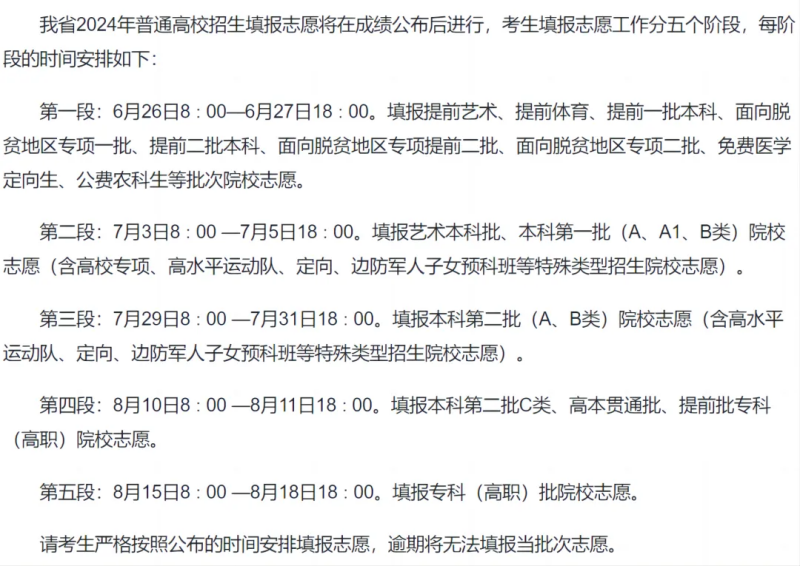 2024天下各地高考自愿填报时辰和停止时辰一览表（完全版）