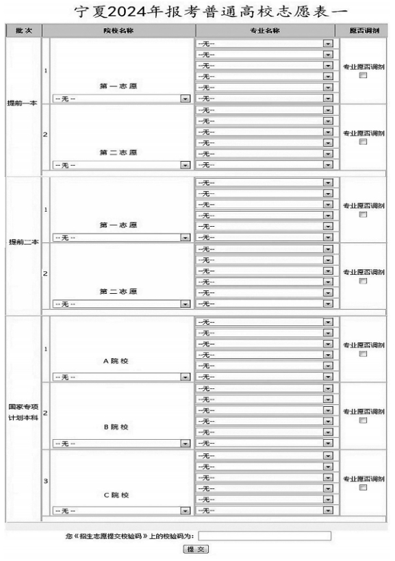 2024年宁夏高考自愿表填写样本（附填报时候和进口）