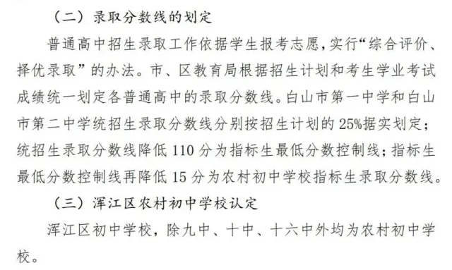 2025年白山中考各高中登科分数线一览表