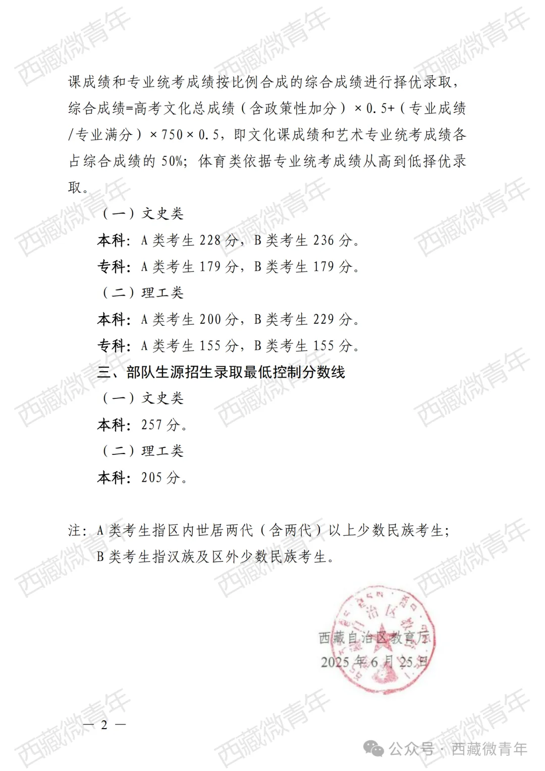 2025西藏高考各批次登科分数线一览表（含一本,二本,专科）