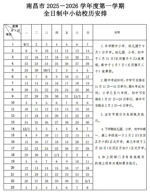 2026年南昌市中小学暑假放假时候表,1月31日起头放假
