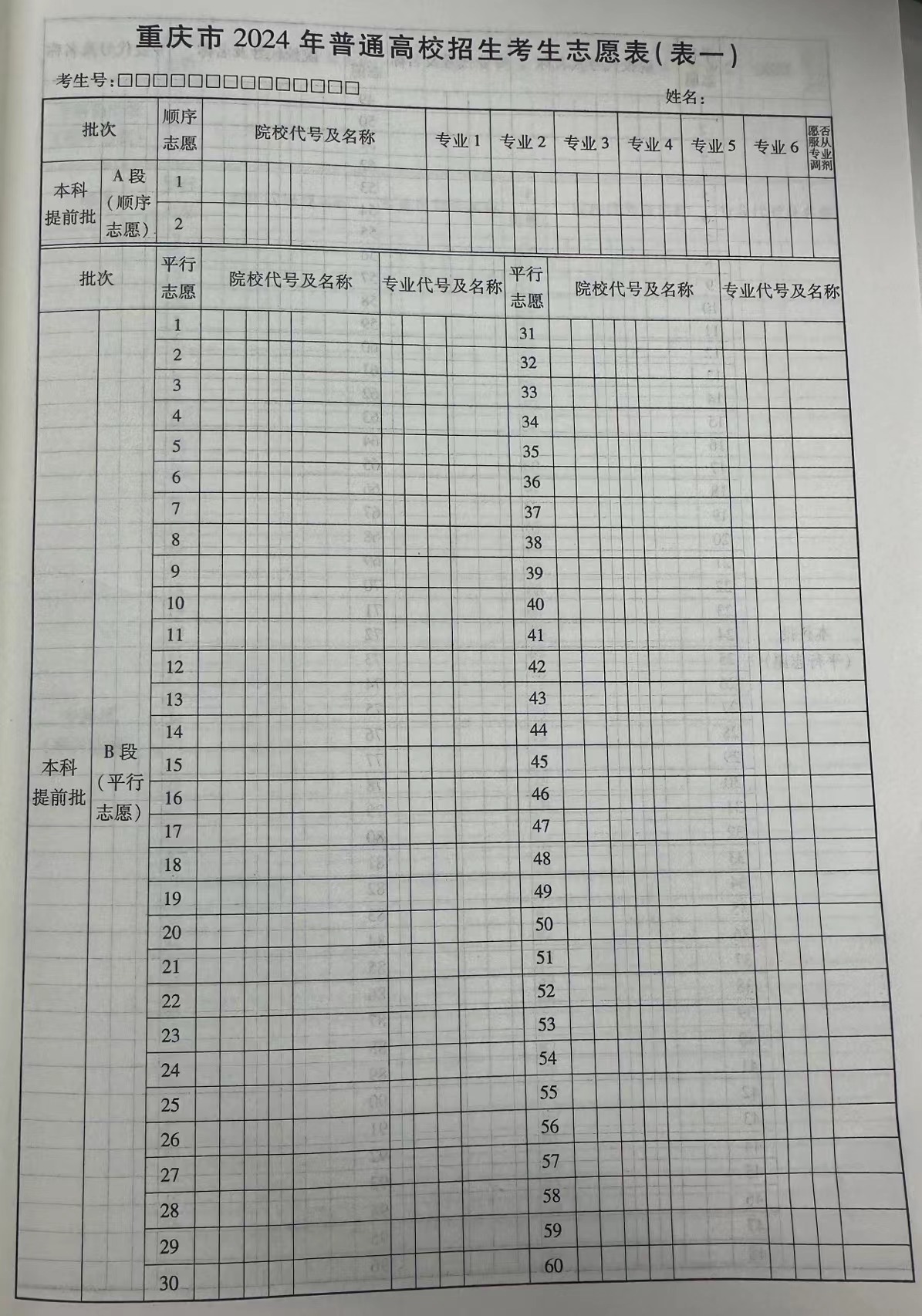 2026年重庆高考自愿表格填写范本(附查找进口及自愿数目)