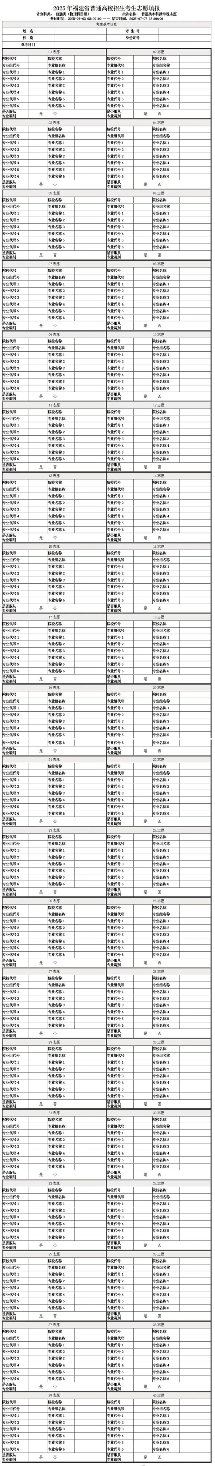 2026年福建高考自愿表格填写范本(附查找进口及自愿数目)