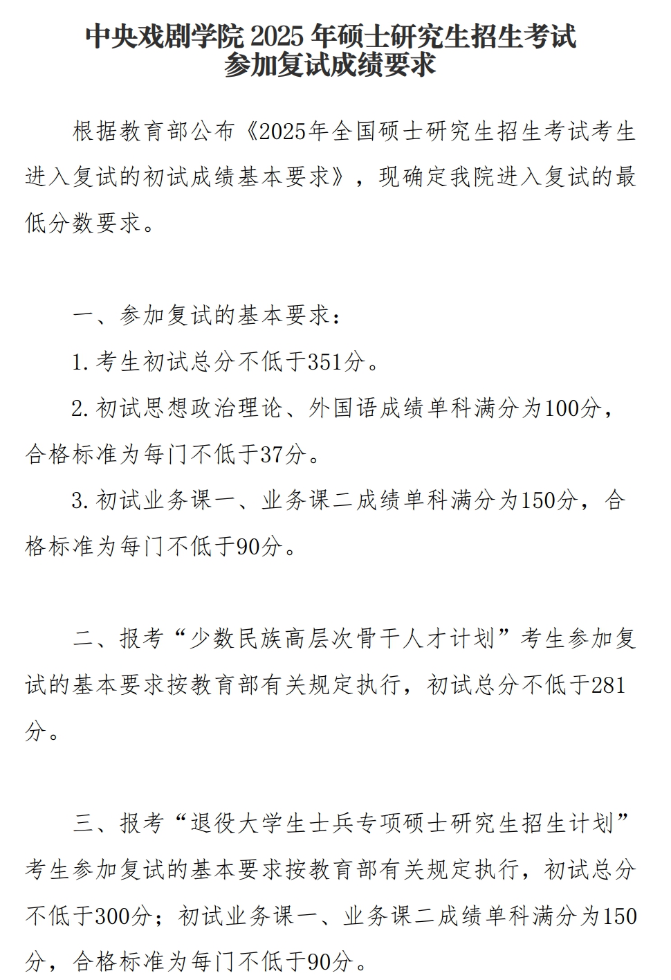 中心戏剧学院2026考研分数线一览表(含2025年复试线)